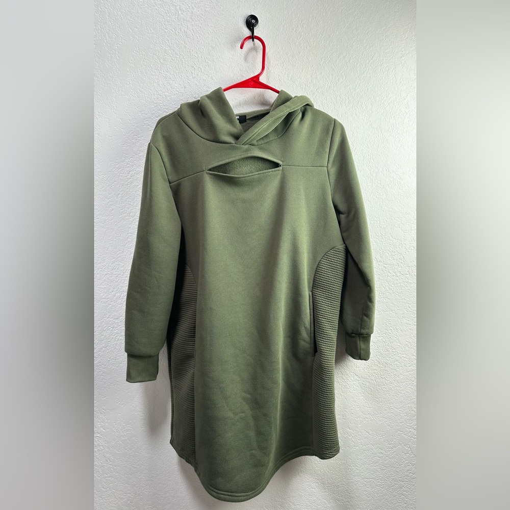 Jolie & Joy Army Green Hooded Sweater Dress With Pockets Large